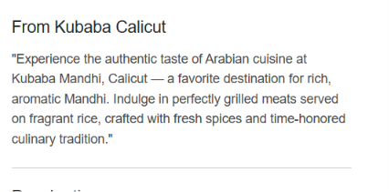 Kubaba Restaurant Description